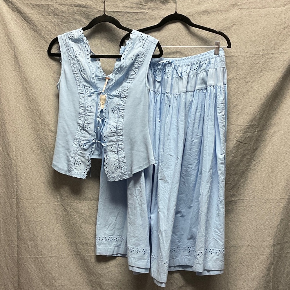 Free People Sky Blue Eyelet Ensemble
